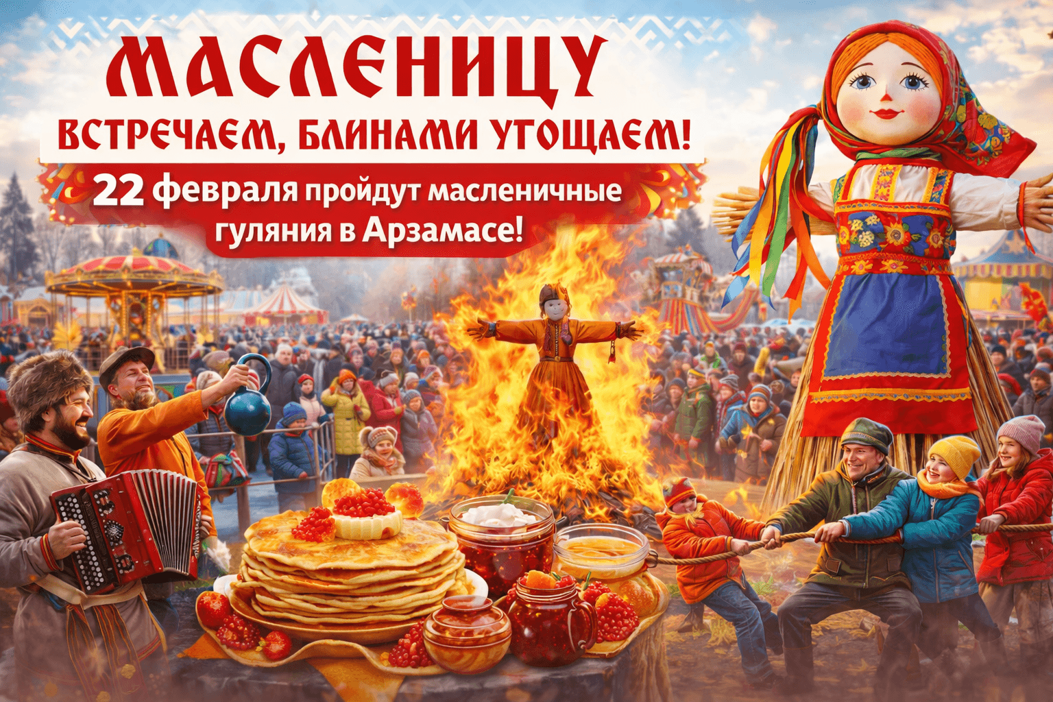 Масленицу встречаем, блинами угощаем: праздничные гуляния 22 февраля в Арзамасе